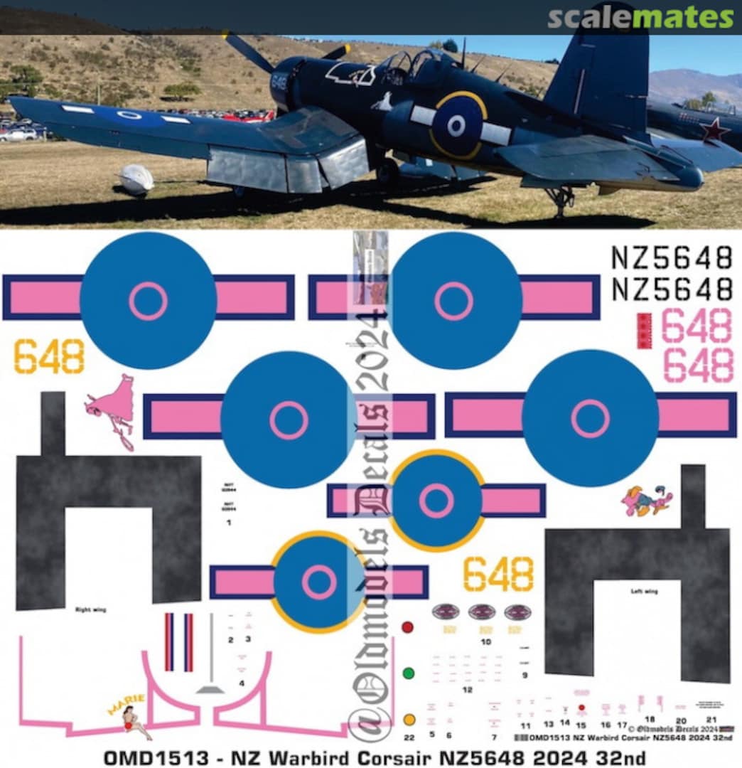 Boxart New Zealand Warbird Corsair NZ5648 2024 OMD1513 Oldmodels Decals