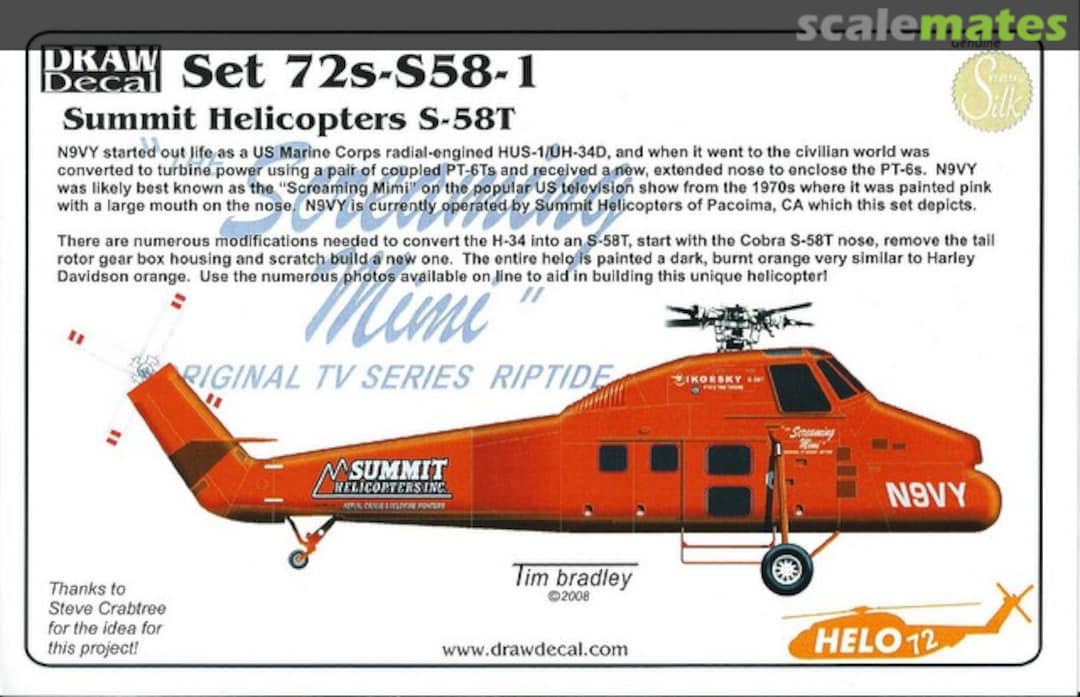 Boxart Summit helicopters S-58T 72s-S58-1 Draw Decal