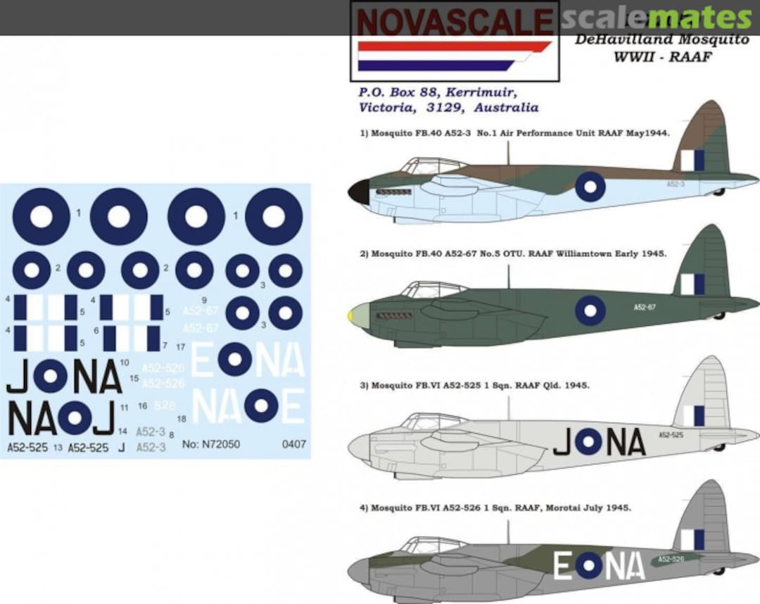 Boxart De Havilland Mosquito WWII - RAAF N-72050 Novascale