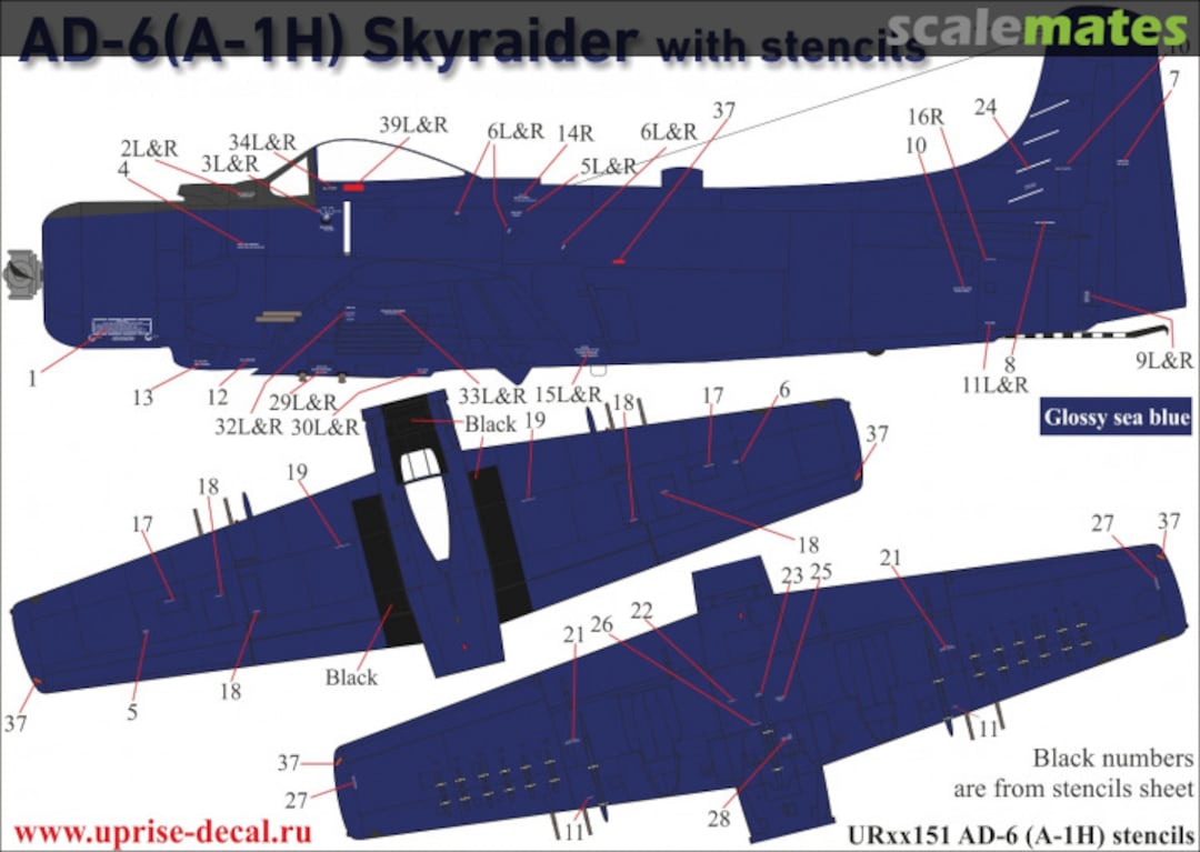 Boxart AD-6 (A-1H) Skyraider stencils (white) UR72151 UpRise