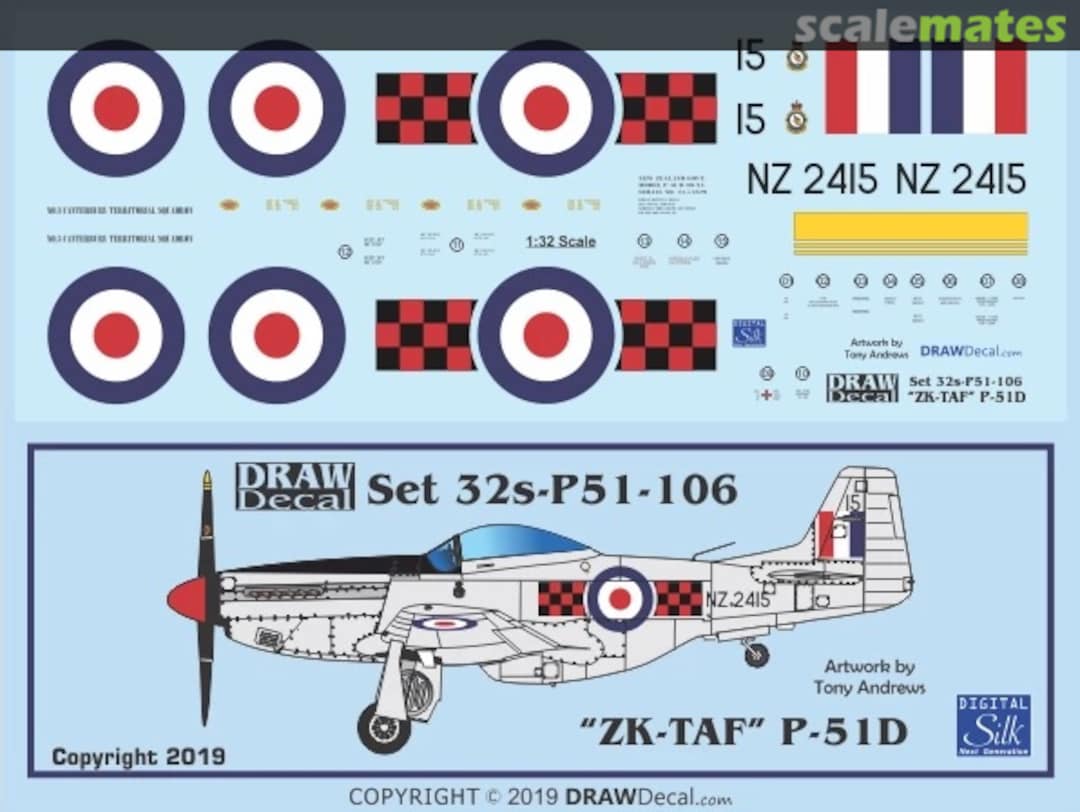 Boxart NZ2415 ZK-TAF P-51D 32-P51-106 Draw Decal