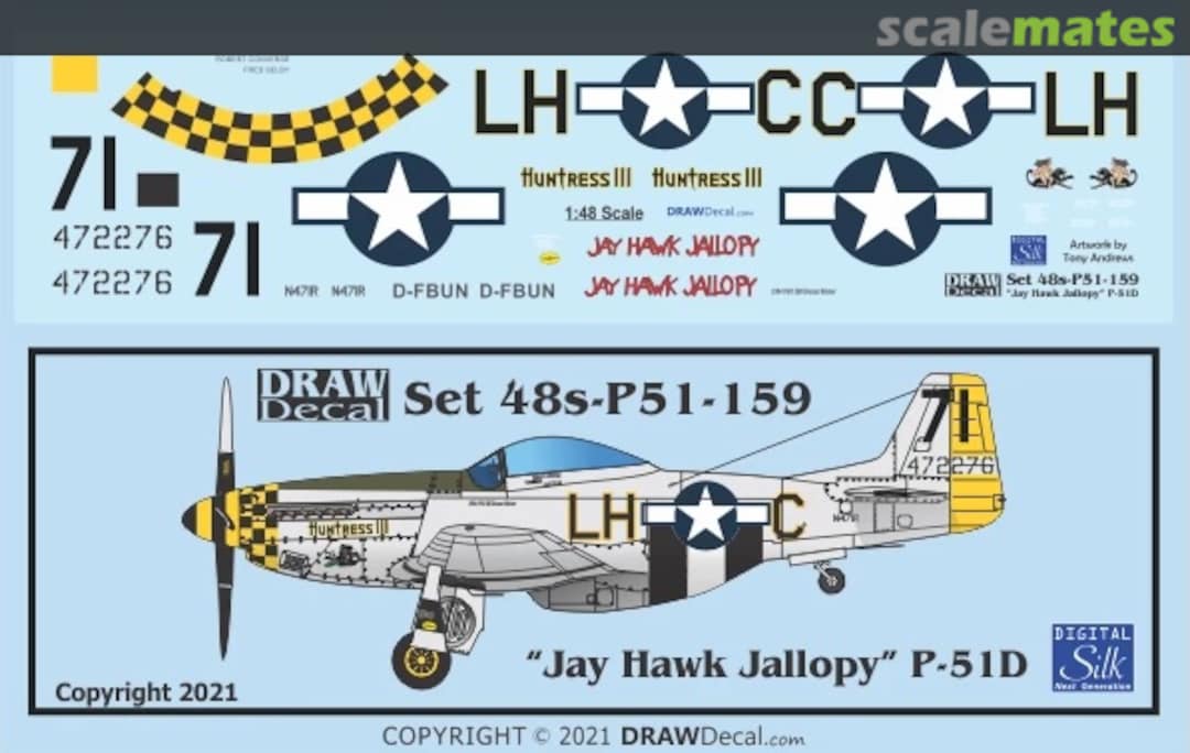 Boxart “Jay Hawk Jallopy / Huntress III” P-51D 48-P51-159 Draw Decal