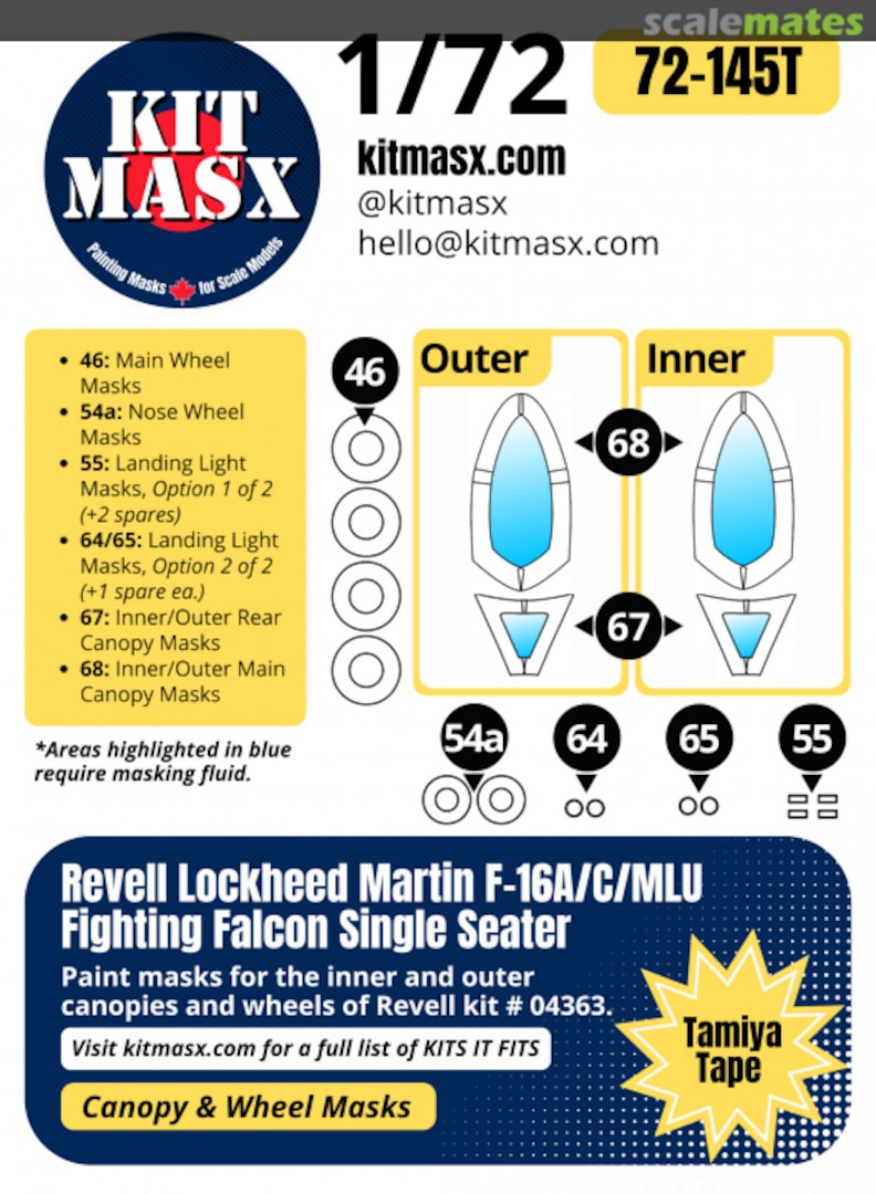 Boxart Lockheed Martin F-16A/C/MLU Fighting Falcon Canopy & Wheel Masks 72-145T Kit Masx