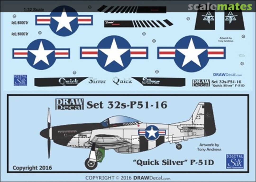 Boxart P-51D "Quick Silver" 32-P51-16 Draw Decal