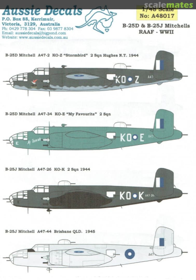 Boxart B-25D & B-25J Mitchells, RAAF, WWII A48017 Aussie Decals