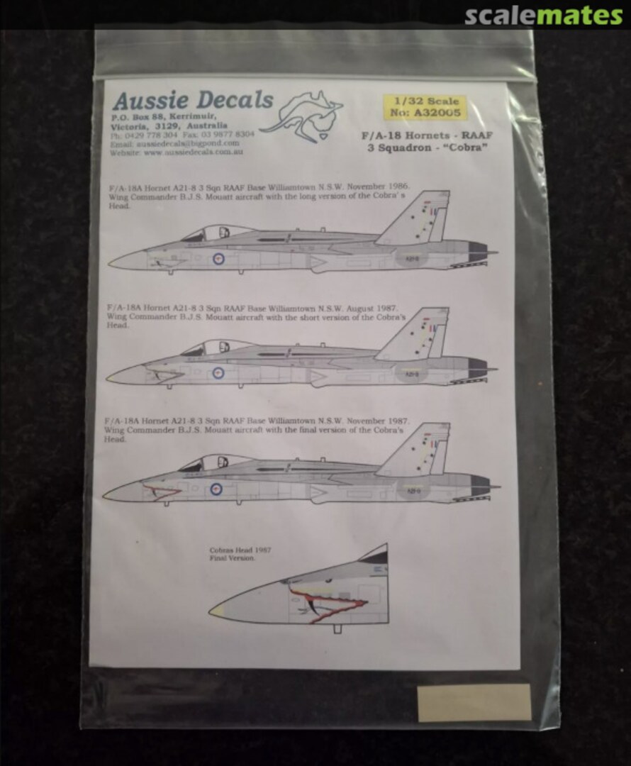 Boxart F/A-18 Hornets - RAAF 3 Squadron - ''Cobra'' A32005 Aussie Decals