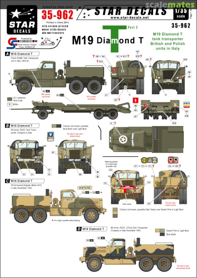 Boxart M19 Diamond Tank Transporter #2 35-962 Star Decals