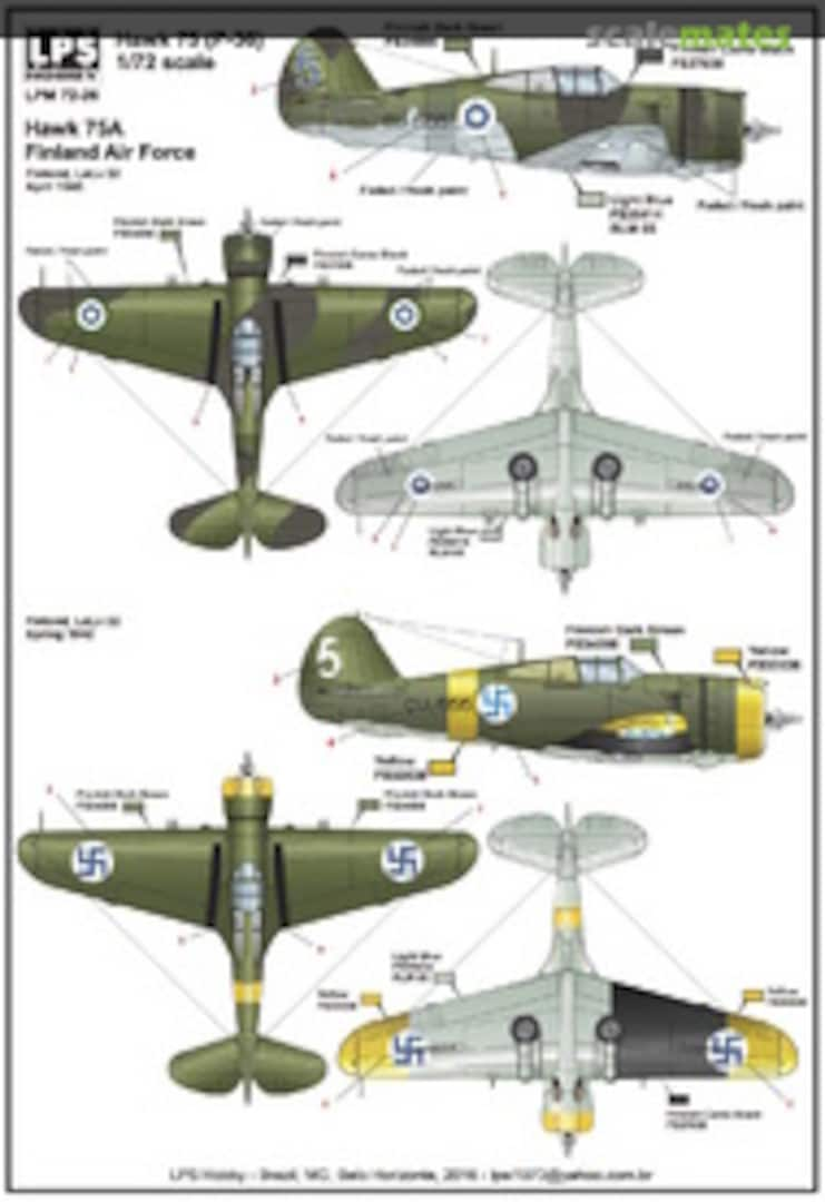 Boxart Curtiss Hawk 75A (P-36) Finnish Air Force x 2 LPM72-26 LPS Hobby