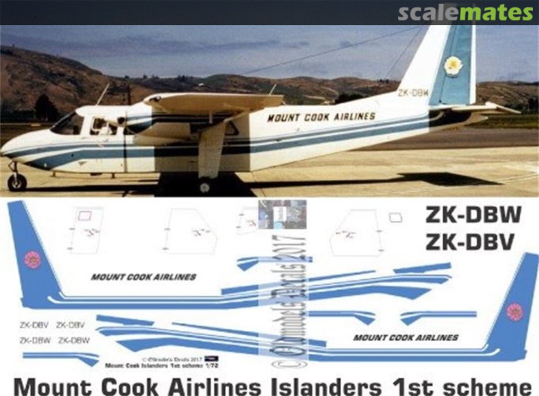 Boxart Islander - Mount Cook Airlines 1st scheme OMD0489 Oldmodels Decals