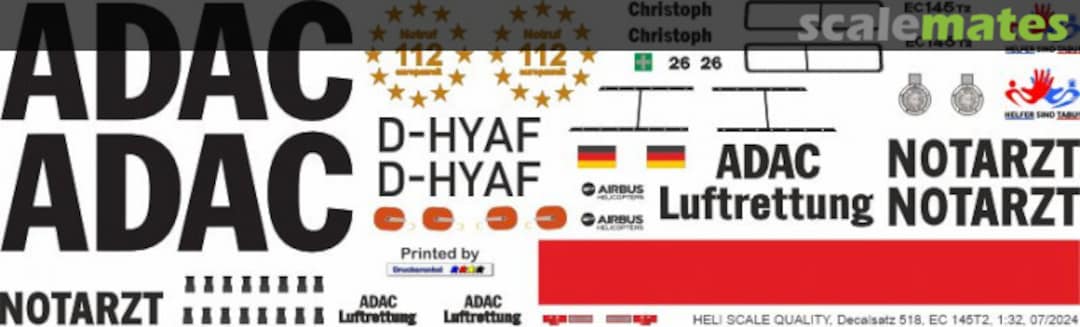 Boxart H145 / EC 145T2 - ADAC - D-HYAF Christoph 26 - Helfer sind Tabu Decal 518 Heli Scale Quality