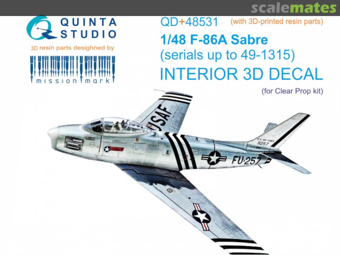 Boxart F-86A Sabre (serials up to 49-1315) interior 3D decals (with 3D-printed resin parts) QD+48531 Quinta Studio