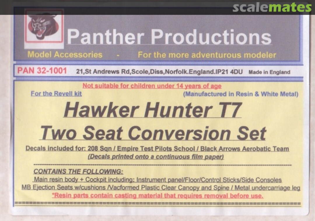 Boxart Hawker Hunter T7 two seat conversion set PAN 32-1001 Panther Models Constructions