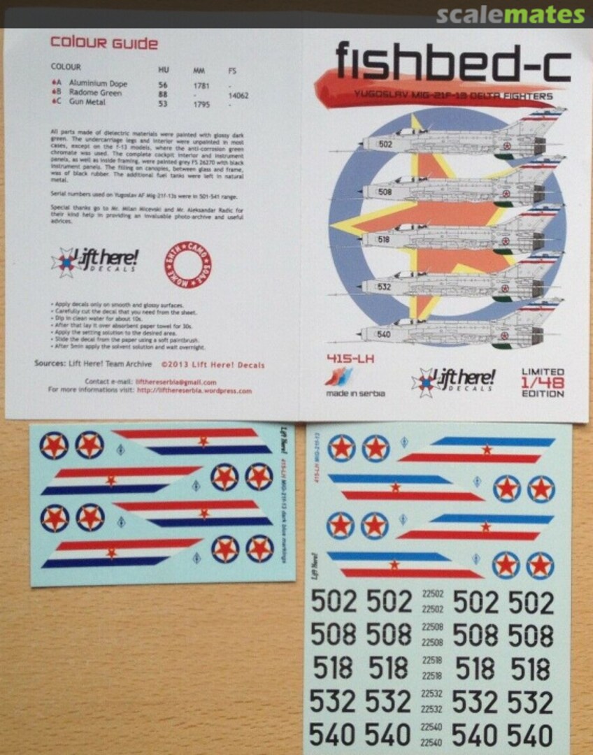 Contents "Fishbed-C" 415-LH Lift Here Decals