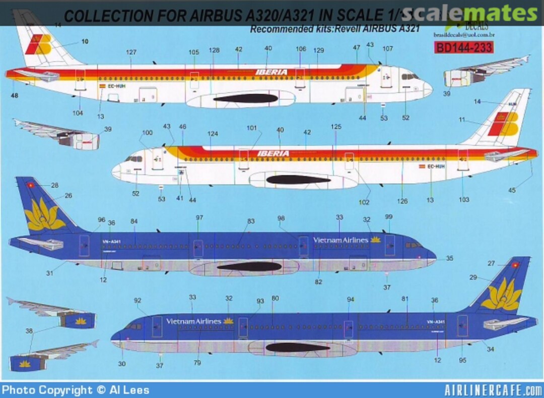 Boxart Volare, DutchBird, Iberia, Vietnam Airlines BD144-233 Brasil Decals