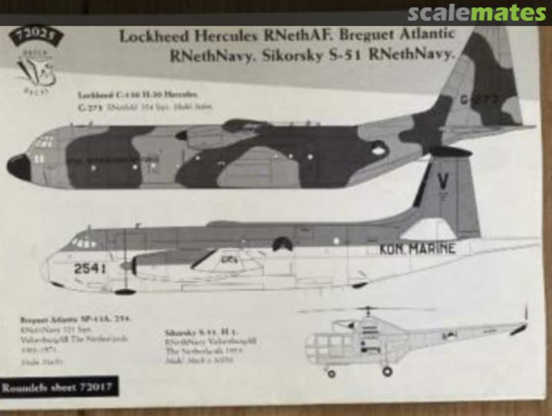 Boxart Lockheed C-130 Hercules, Breguet Atlantic SP-13A, Sikorsky S-51 DD72025 Dutch Decal