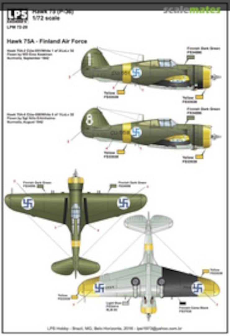 Boxart Curtiss Hawk 75A (P-36) Finnish Air Force x 2 LPM72-29 LPS Hobby