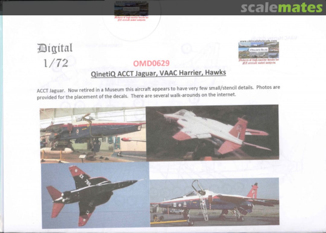 Boxart QinetiQ Jaguar Harrier Hawks scheme OMD0629 Oldmodels Decals