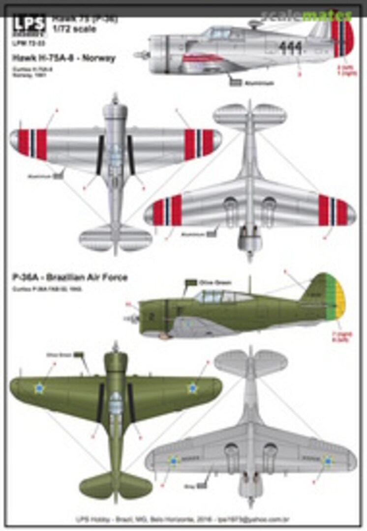 Boxart Curtiss Hawk 75A-8 (P-36A) Norway and Brazili LPM72-33 LPS Hobby