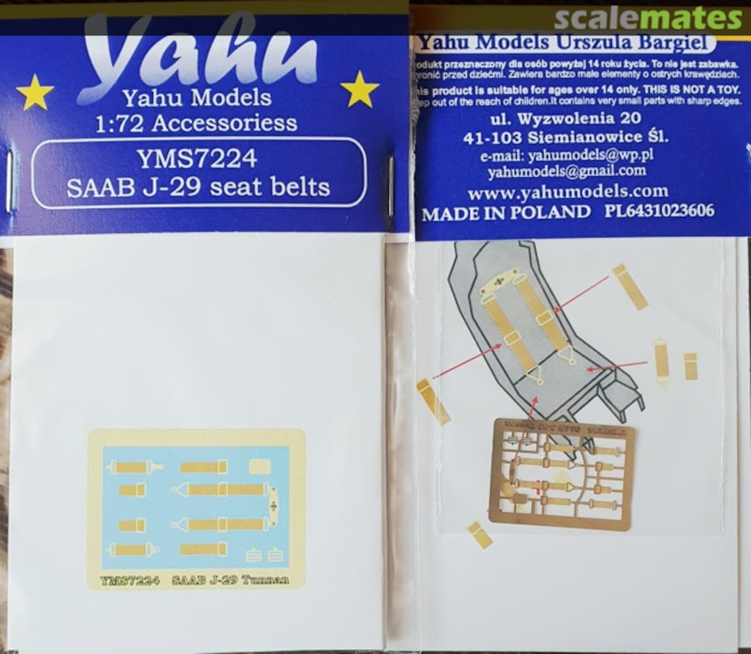 Boxart SAAB J-29 Tunnan seat belts YMS7224 Yahu Models