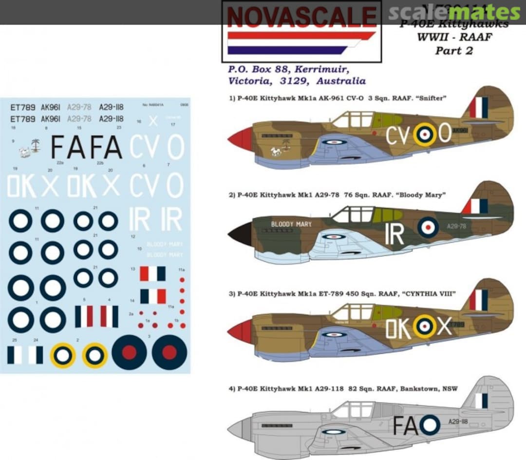 Boxart P-40E Kittyhawk WWII - RAAF - Part 2 N-72041a Novascale