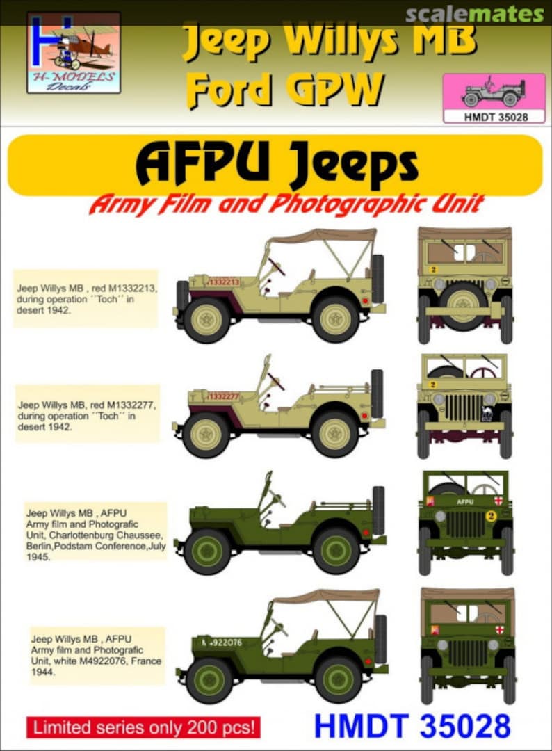 Boxart Willys Jeep MB/Ford GPW: AFPU Jeeps HMT35028 H-Models Decals