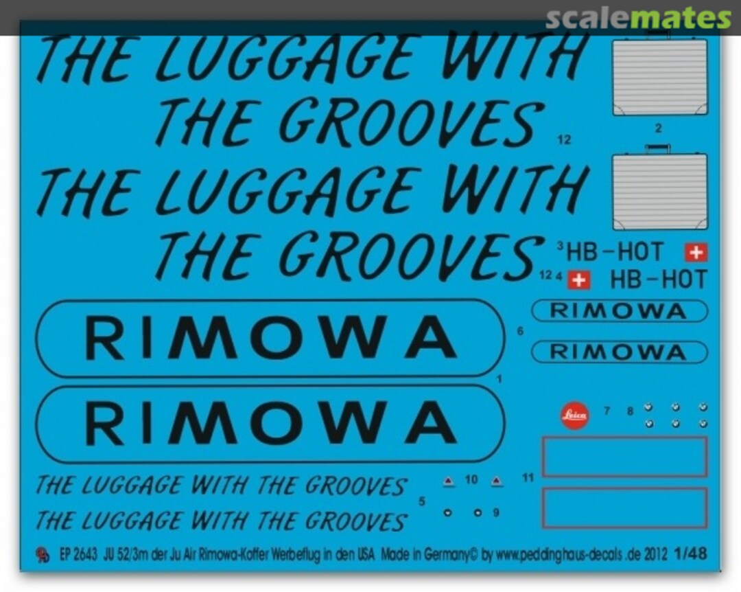 Boxart JU 52/3m der Ju AirRimowa Koffer Werbeflug in den USA EP 2643 Peddinghaus-Decals