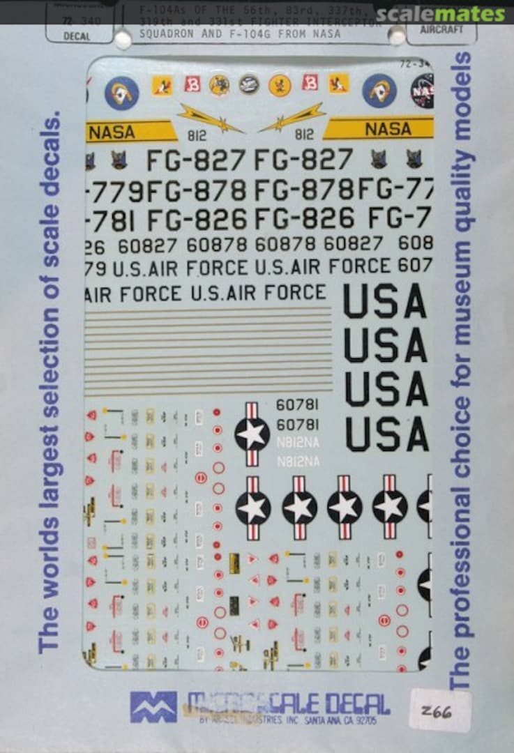 Boxart F-104As from 56th, 83rd, 337th, 319th & 331st Fighter Interceptor Squadron 72-340 Microscale