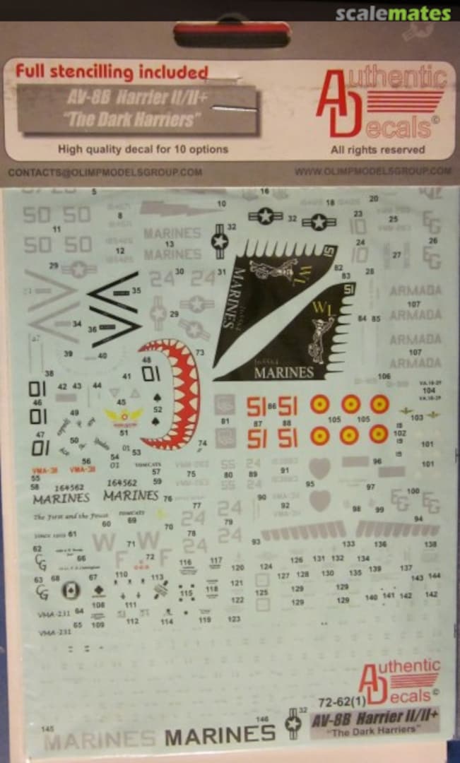 Boxart AV-8B Harrier II / II+ 72-62 Authentic Decals