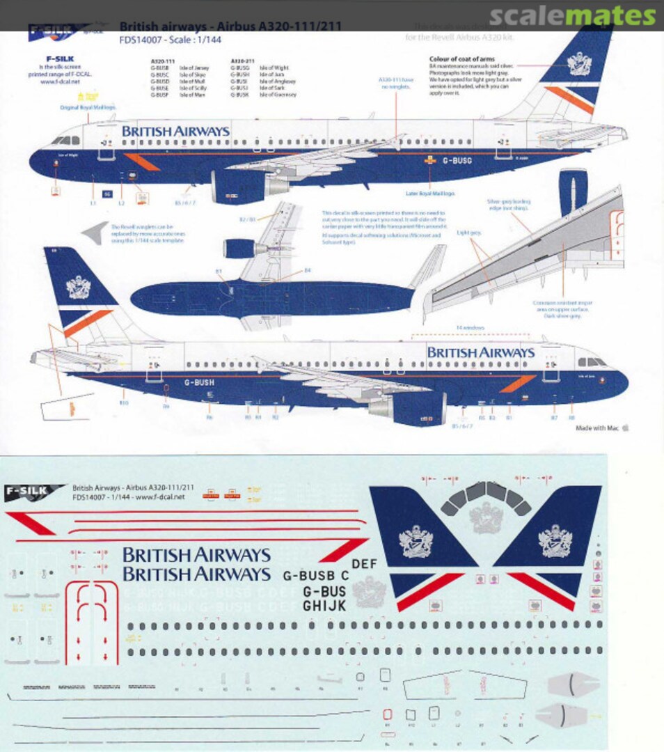 Boxart British Airways Airbus A320-111/211 FDS14007 F-DCAL