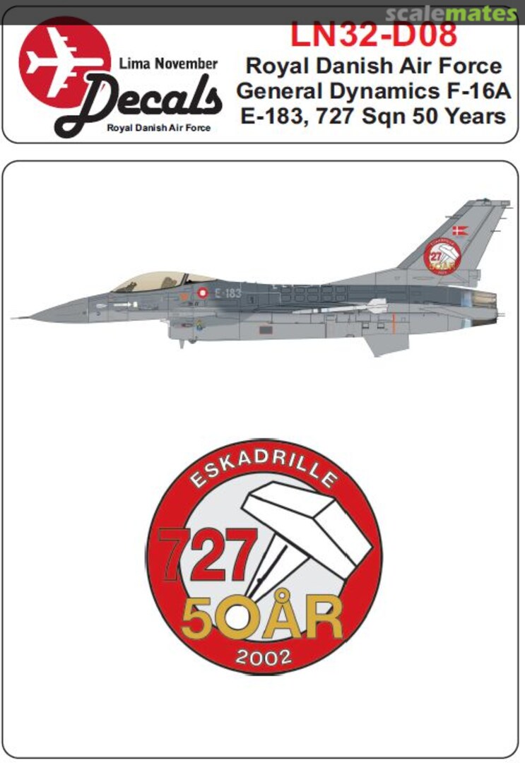 Boxart RDAF General Dynamics F-16A LN32-D08 Lima November Decals