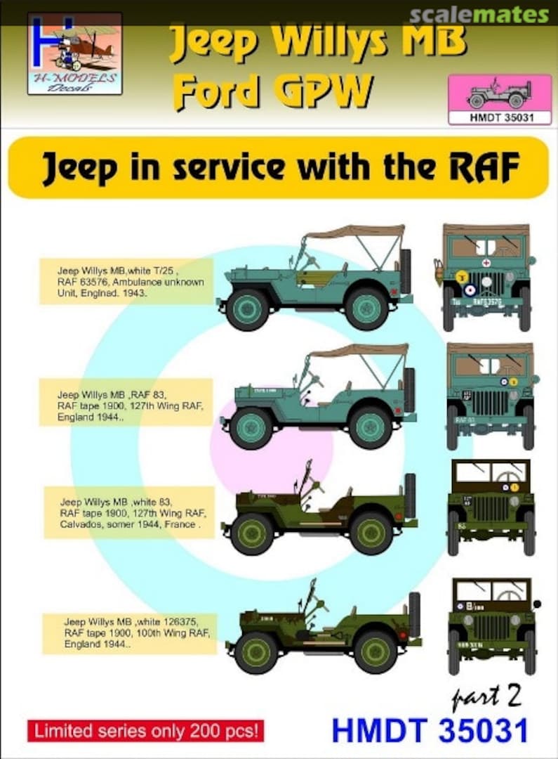 Boxart Willys Jeep MB/Ford GPW: RAF Jeeps Part 2 HMT35031 H-Models Decals