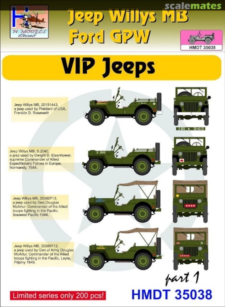 Boxart Willys Jeep MB/Ford GPW: VIP Jeeps Part 1 HMT35038 H-Models Decals