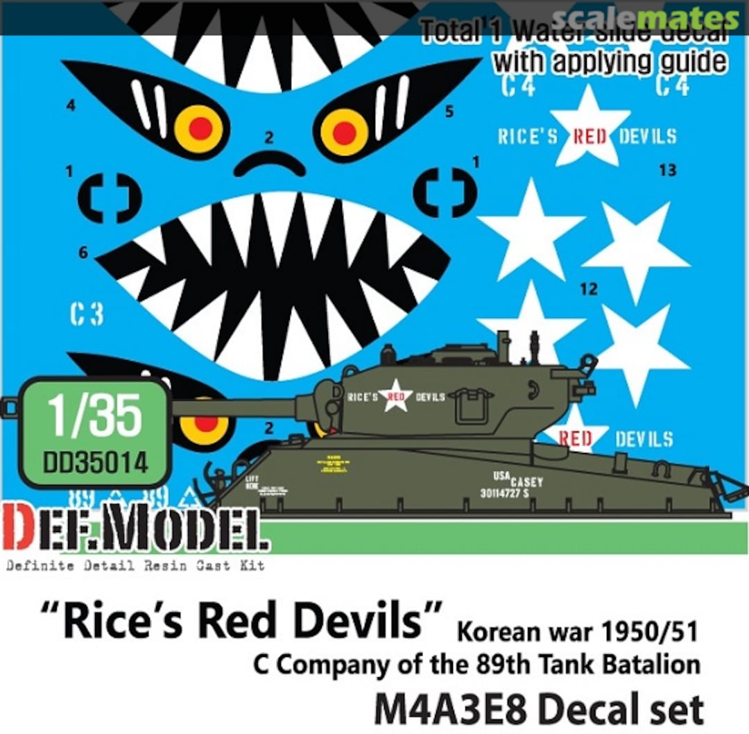 Boxart Korean war US M4A3E8 Rice's red devils Decal set DD35014 Def.Model