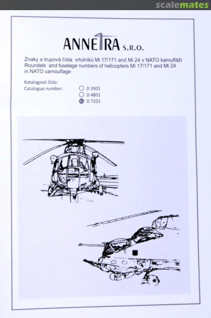 Boxart Mi17/171 & Mi24 Roundels and Fuselage Numbers D7201 Annetra