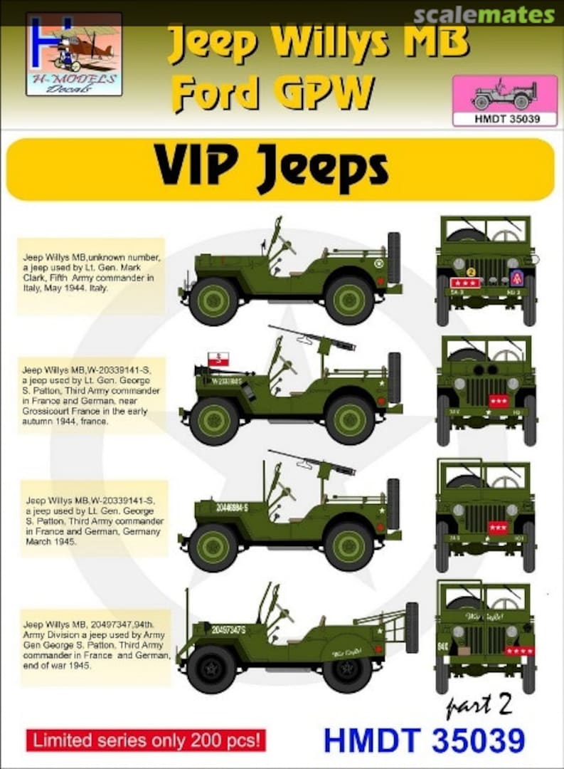 Boxart Willys Jeep MB/Ford GPW: VIP Jeeps Part 2 HMT35039 H-Models Decals