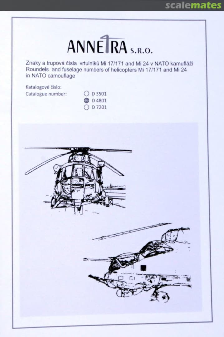 Boxart Mi17/171 & Mi24 Roundels and Fuselage Numbers D4801 Annetra