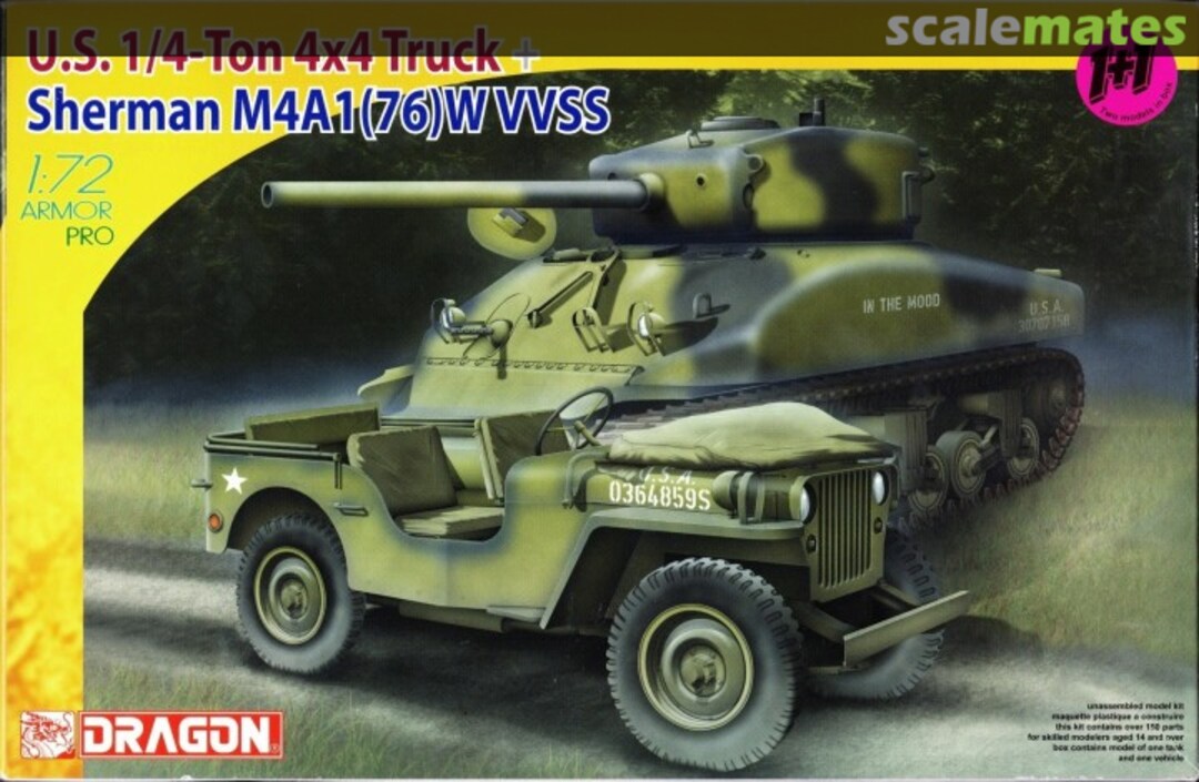 Boxart U.S. 1/4-Ton 4x4 Truck + Sherman M4A1(76)W VVSS 7412 Dragon