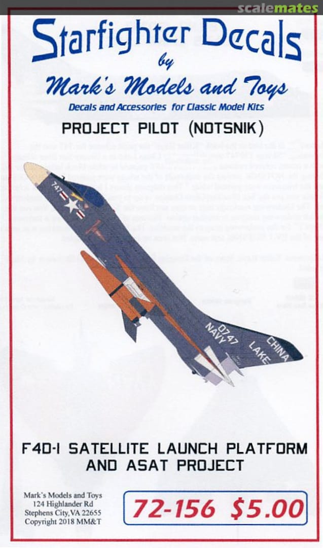 Boxart Project Pilot (NOTSNIK) 72-156 Starfighter Decals