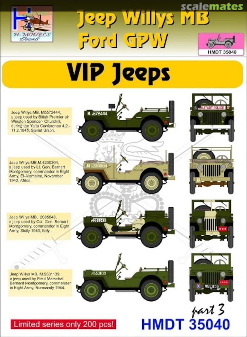 Boxart Willys Jeep MB/Ford GPW: VIP Jeeps Part 3 HMT35040 H-Models Decals