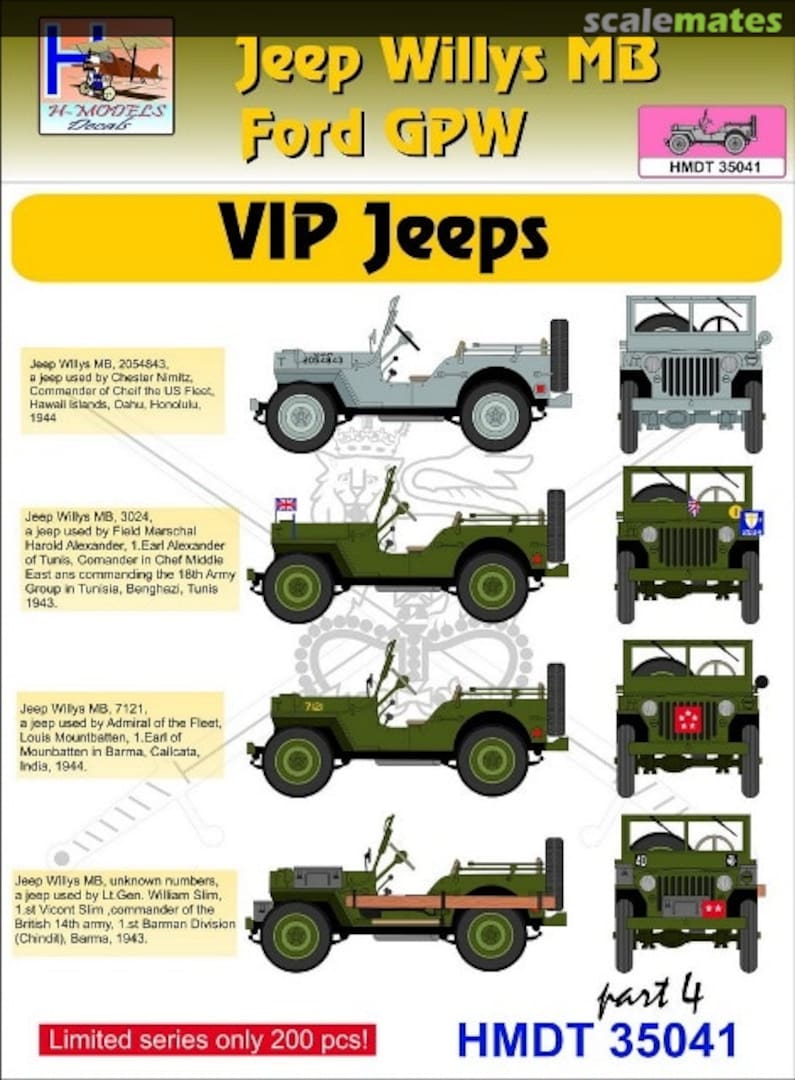 Boxart Willys Jeep MB/Ford GPW: VIP Jeeps Part 4 HMT35041 H-Models Decals