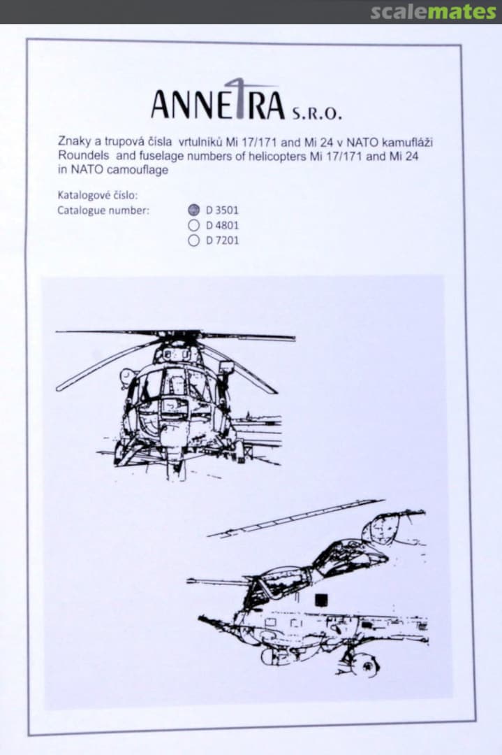 Boxart Mi17/171 & Mi24 Roundels and Fuselage Numbers D3501 Annetra