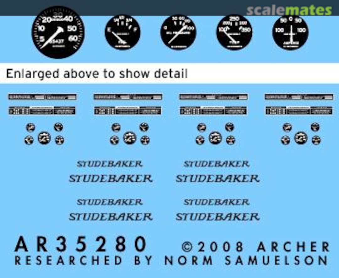 Boxart Studebaker US6 instruments, placards and grille logo AR35280 Archer