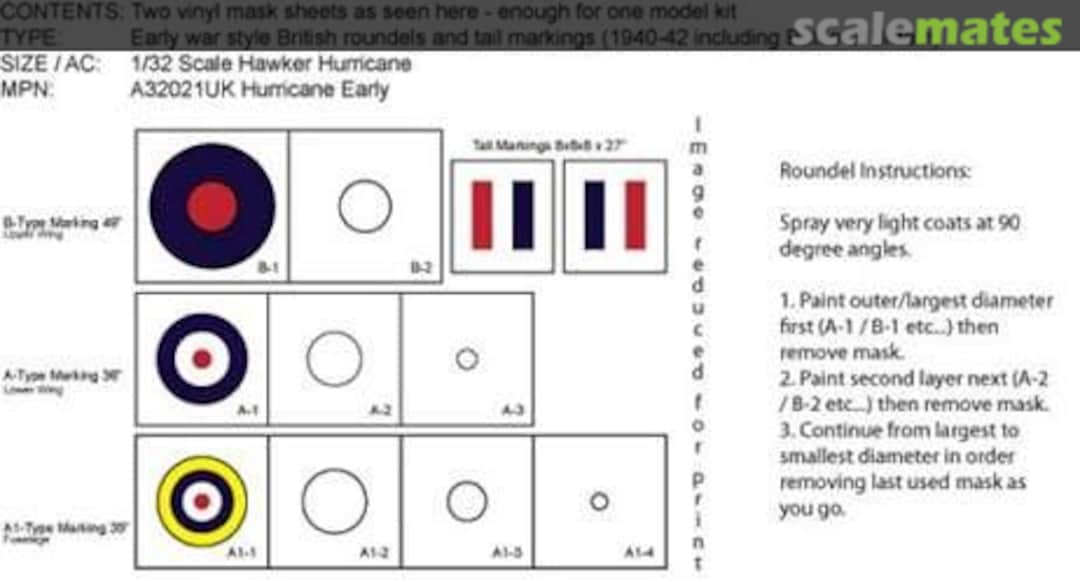 Boxart Hurricane Early War SPMA32021UK Scale Precision Paint Mask