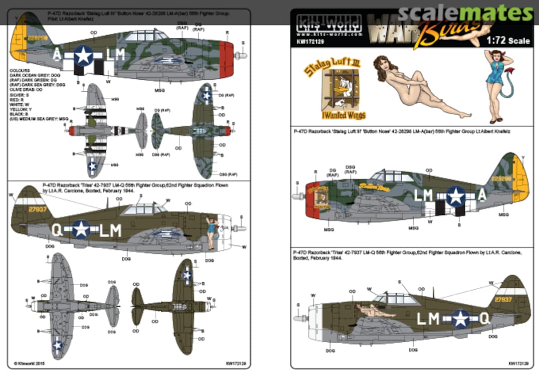 Boxart P-47D Thunderbolt Razorback "Button Nose" & "Triss" KW172129 Kits-World