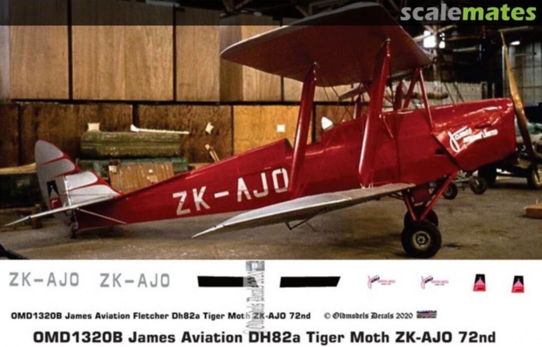 Boxart James Aviation DH82a Tiger Moth AJO OMD1320B Oldmodels Decals