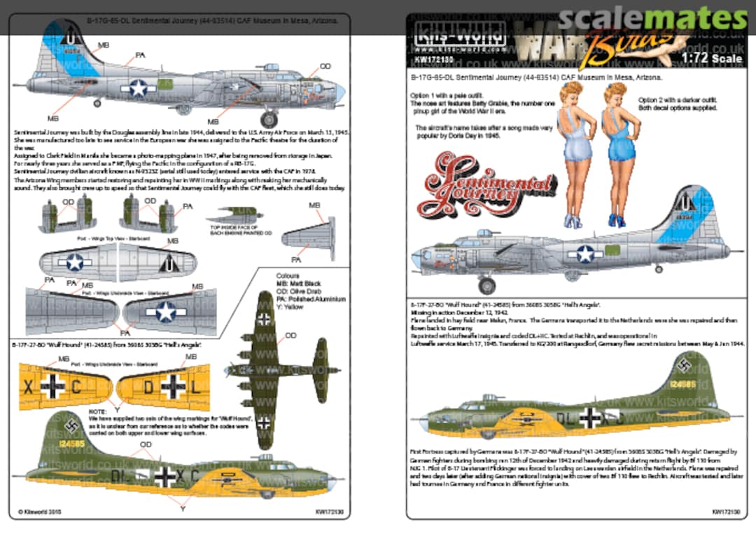 Boxart B-17G-85-DL "Sentimental Journey" & B-17F-27-BO "Wulf Hound" KW172130 Kits-World