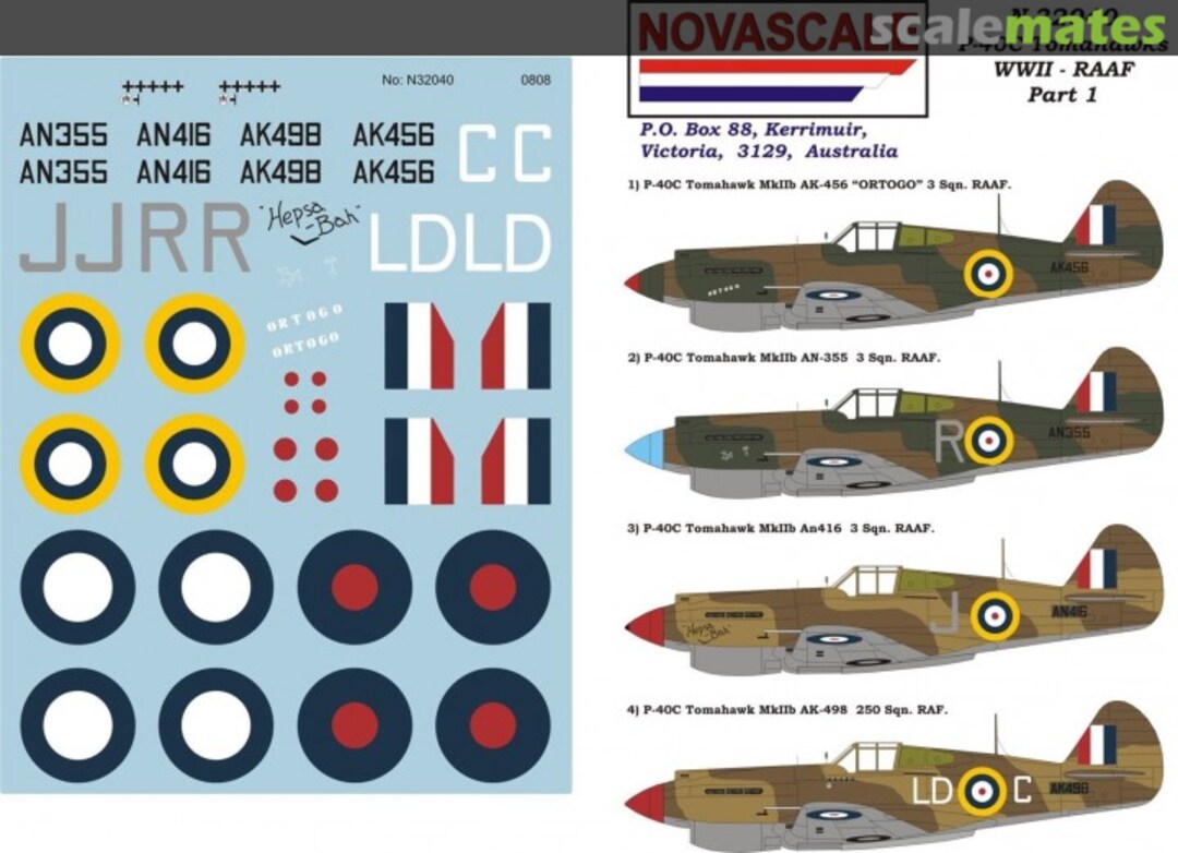 Boxart P-40C Tomahawk WWII - RAAF - Part 1 N-32040 Novascale