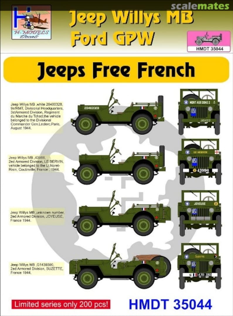 Boxart Willys Jeep MB/Ford GPW: Free French Jeeps HMT35044 H-Models Decals