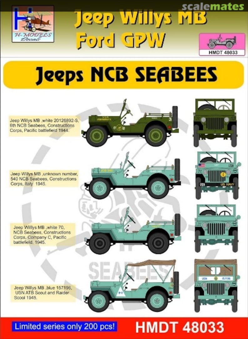 Boxart Willys Jeep MB/Ford GPW: NCB Seabees HMDT48033 H-Models Decals