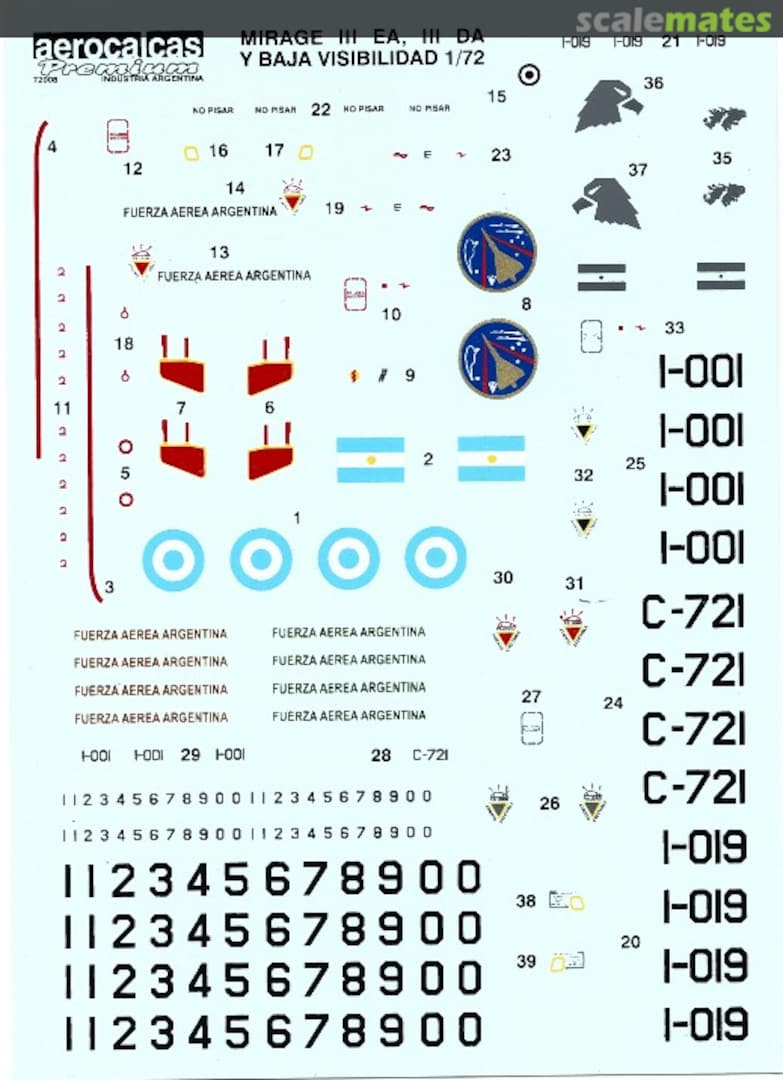 Boxart Mirage III EA DA CJ BJ Fuerza Aerea Argentina Alta y Baja Visibilidad (72008) AEROPRE-15 Aerocalcas Argentinas